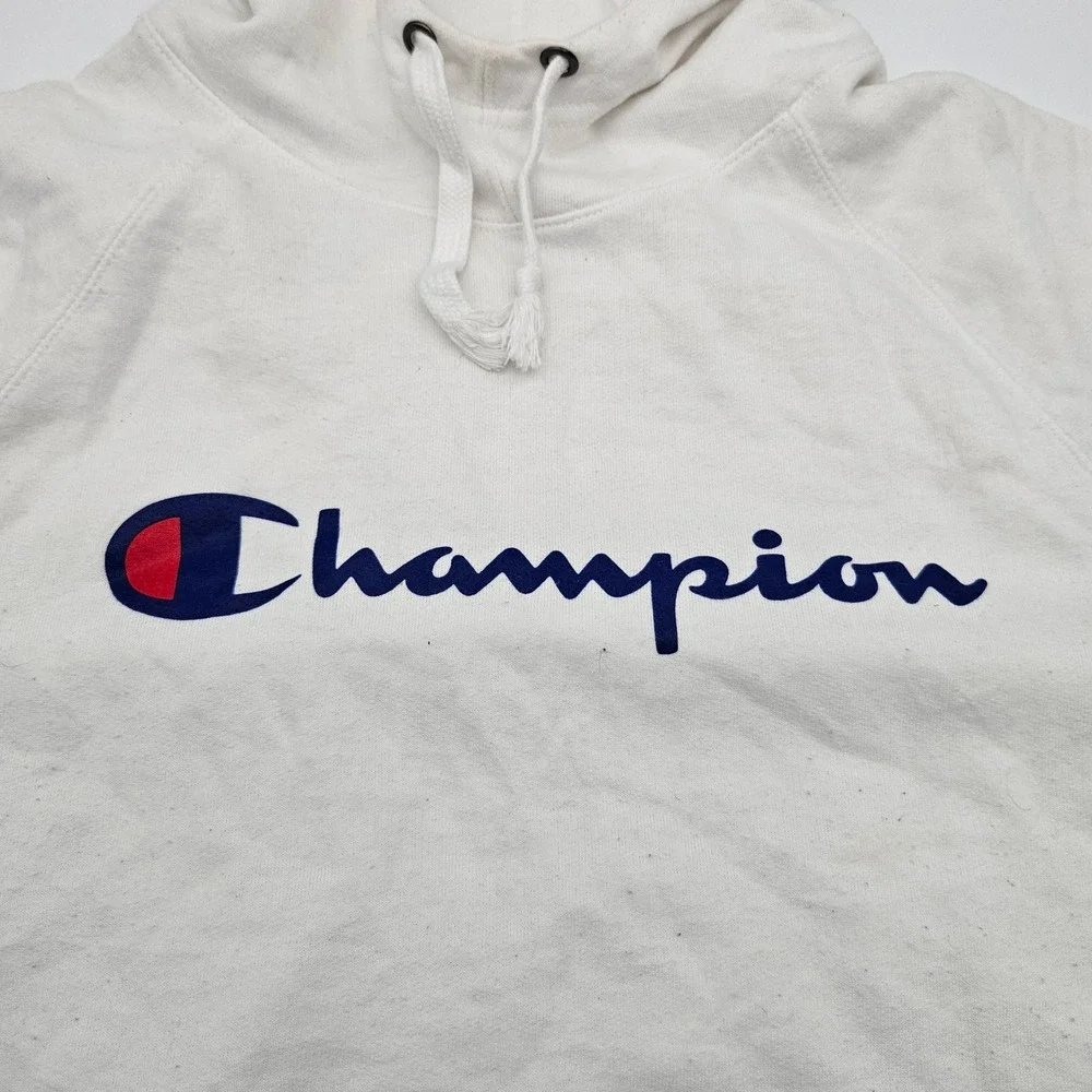 Champion Reverse Weave Hoodie White Speckled Logo‎ Pullover Athleisure Size XL